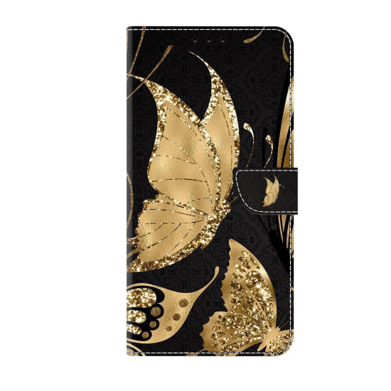 For Samsung Galaxy S24+ 5G Crystal-Like Painted Vegan Leather Phone Case(Golden Butterfly)