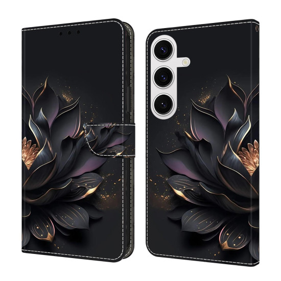 For Samsung Galaxy S24+ 5G Crystal-Like Painted Vegan Leather Phone Case(Purple Lotus)