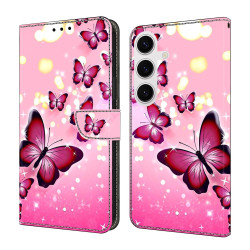 For Samsung Galaxy S24+ / S25+ 5G Crystal-Like Painted Vegan Leather Phone Case(Pink Butterfly)