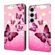 For Samsung Galaxy S24+ / S25+ 5G Crystal-Like Painted Vegan Leather Phone Case(Pink Butterfly)