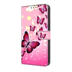 For Samsung Galaxy S24+ / S25+ 5G Crystal-Like Painted Vegan Leather Phone Case(Pink Butterfly)