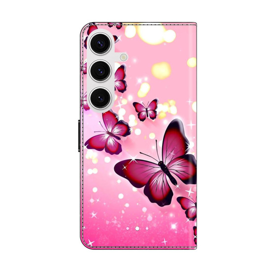 For Samsung Galaxy S24+ / S25+ 5G Crystal-Like Painted Vegan Leather Phone Case(Pink Butterfly)