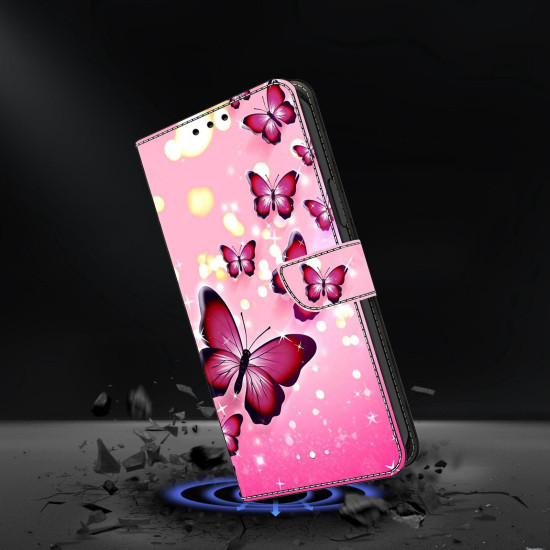 For Samsung Galaxy S24+ / S25+ 5G Crystal-Like Painted Vegan Leather Phone Case(Pink Butterfly)