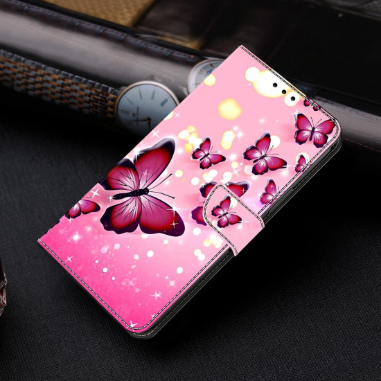 For Samsung Galaxy S24+ / S25+ 5G Crystal-Like Painted Vegan Leather Phone Case(Pink Butterfly)