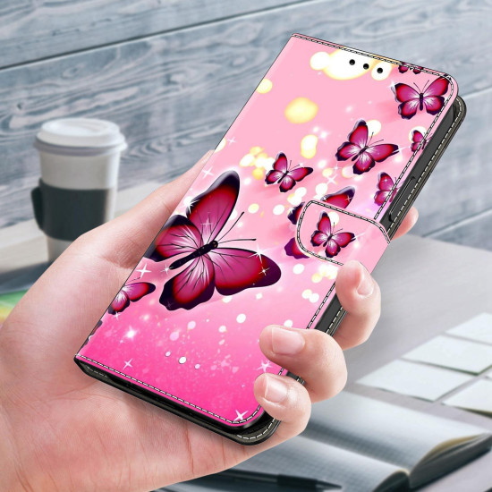 For Samsung Galaxy S24+ / S25+ 5G Crystal-Like Painted Vegan Leather Phone Case(Pink Butterfly)