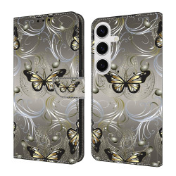For Samsung Galaxy S24+ / S25+ 5G Crystal-Like Painted Vegan Leather Phone Case(Lace Butterfly)