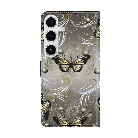 For Samsung Galaxy S24+ / S25+ 5G Crystal-Like Painted Vegan Leather Phone Case(Lace Butterfly)