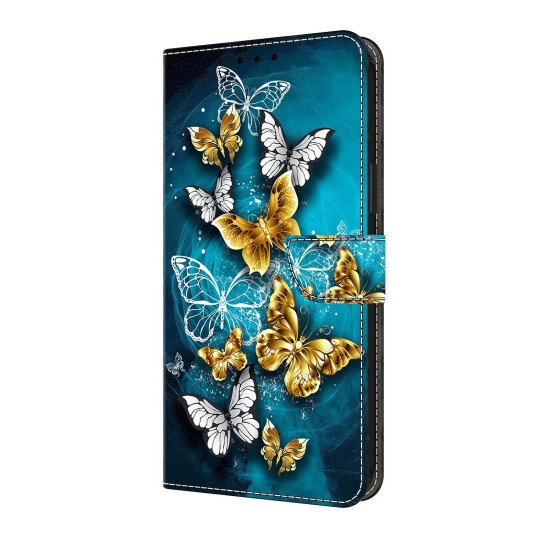 For Samsung Galaxy S24+ / S25+ 5G Crystal-Like Painted Vegan Leather Phone Case(Green Butterfly)