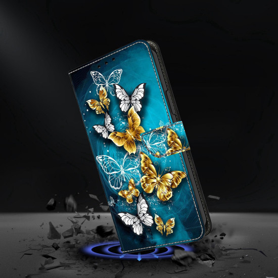 For Samsung Galaxy S24+ / S25+ 5G Crystal-Like Painted Vegan Leather Phone Case(Green Butterfly)