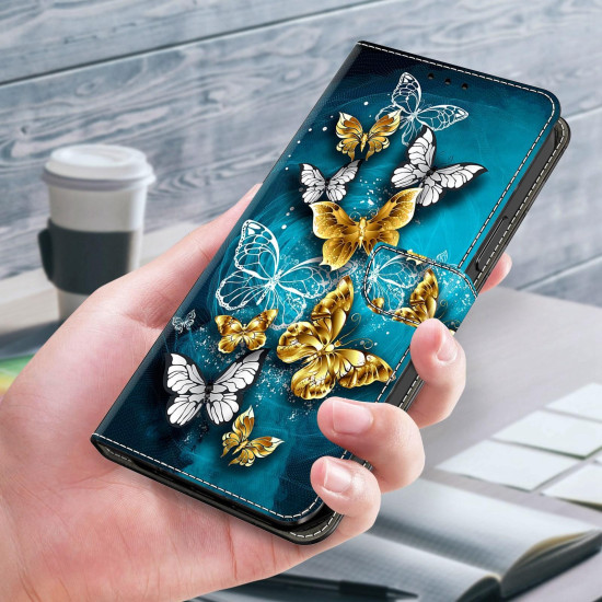 For Samsung Galaxy S24+ / S25+ 5G Crystal-Like Painted Vegan Leather Phone Case(Green Butterfly)