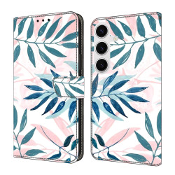 For Samsung Galaxy S24+ / S25+ 5G Crystal-Like Painted Vegan Leather Phone Case(Watercolor Leaves)