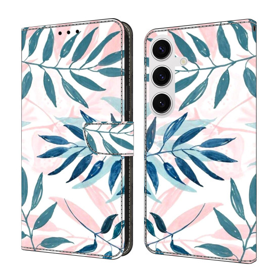 For Samsung Galaxy S24+ / S25+ 5G Crystal-Like Painted Vegan Leather Phone Case(Watercolor Leaves)