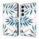 For Samsung Galaxy S24+ / S25+ 5G Crystal-Like Painted Vegan Leather Phone Case(Watercolor Leaves)