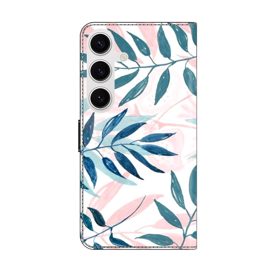 For Samsung Galaxy S24+ / S25+ 5G Crystal-Like Painted Vegan Leather Phone Case(Watercolor Leaves)