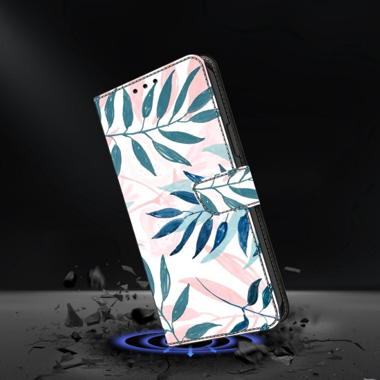 For Samsung Galaxy S24+ / S25+ 5G Crystal-Like Painted Vegan Leather Phone Case(Watercolor Leaves)