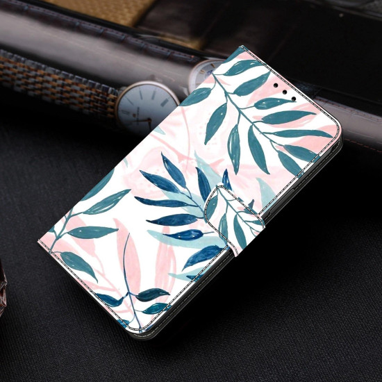 For Samsung Galaxy S24+ / S25+ 5G Crystal-Like Painted Vegan Leather Phone Case(Watercolor Leaves)