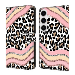 For Samsung Galaxy S24+ / S25+ 5G Crystal-Like Painted Vegan Leather Phone Case(Stripes and Leopard)