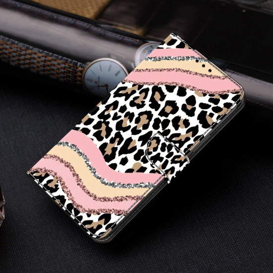 For Samsung Galaxy S24+ / S25+ 5G Crystal-Like Painted Vegan Leather Phone Case(Stripes and Leopard)