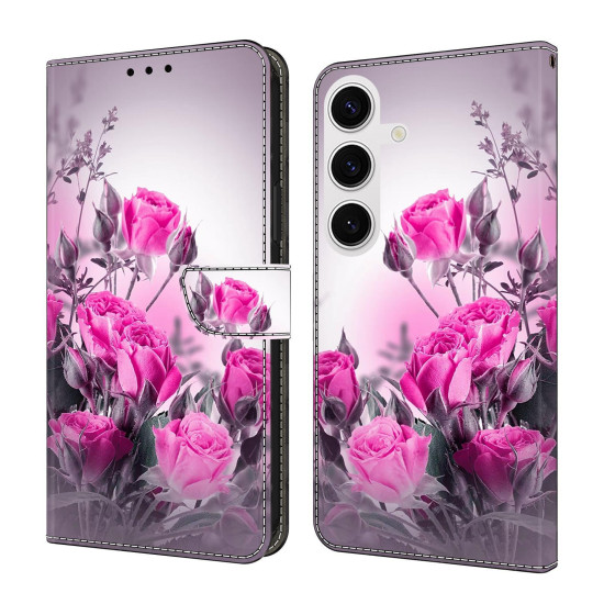 For Samsung Galaxy S24+ / S25+ 5G Crystal-Like Painted Vegan Leather Phone Case(Purple Flower)