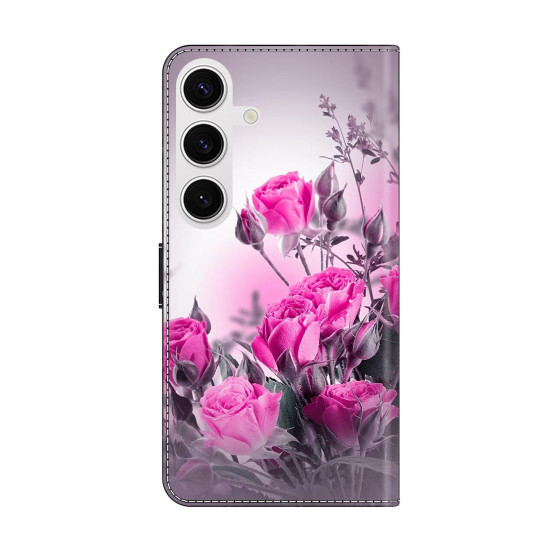 For Samsung Galaxy S24+ / S25+ 5G Crystal-Like Painted Vegan Leather Phone Case(Purple Flower)