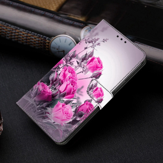 For Samsung Galaxy S24+ / S25+ 5G Crystal-Like Painted Vegan Leather Phone Case(Purple Flower)