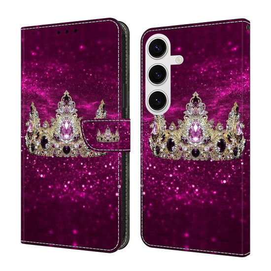 For Samsung Galaxy S24+ / S25+ 5G Crystal-Like Painted Vegan Leather Phone Case(Purple Diamond Crown)