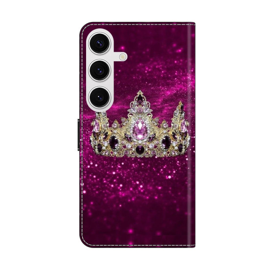 For Samsung Galaxy S24+ / S25+ 5G Crystal-Like Painted Vegan Leather Phone Case(Purple Diamond Crown)