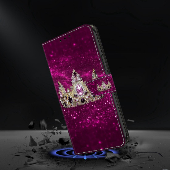 For Samsung Galaxy S24+ / S25+ 5G Crystal-Like Painted Vegan Leather Phone Case(Purple Diamond Crown)