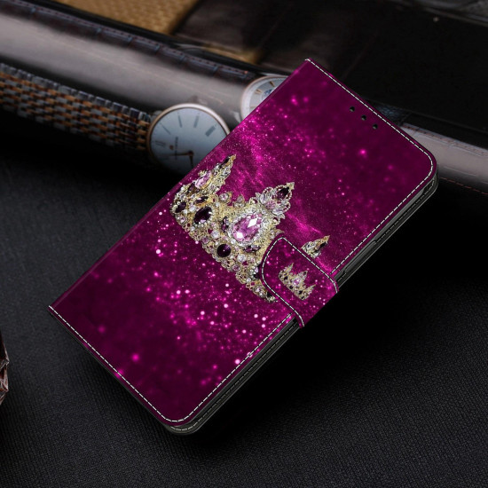 For Samsung Galaxy S24+ / S25+ 5G Crystal-Like Painted Vegan Leather Phone Case(Purple Diamond Crown)