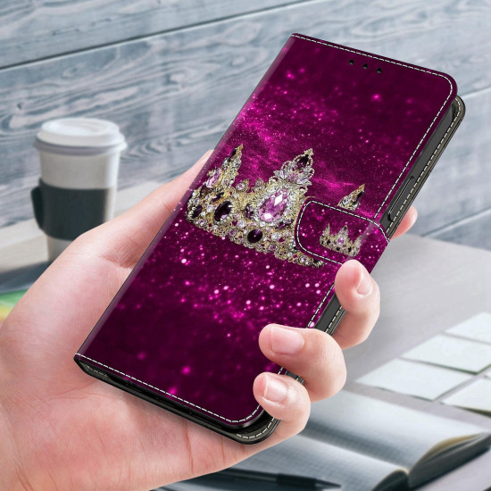 For Samsung Galaxy S24+ / S25+ 5G Crystal-Like Painted Vegan Leather Phone Case(Purple Diamond Crown)