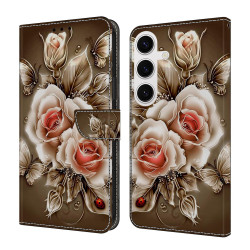 For Samsung Galaxy S24+ / S25+ 5G Crystal-Like Painted Vegan Leather Phone Case(Brown Rose)