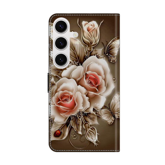 For Samsung Galaxy S24+ / S25+ 5G Crystal-Like Painted Vegan Leather Phone Case(Brown Rose)