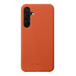 For Samsung Galaxy S24+ 5G melkco Litchi Texture Magnetic Half Coverage Genuine Leather Phone Case(Orange)