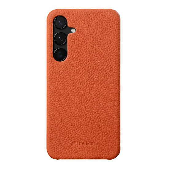 For Samsung Galaxy S24+ 5G melkco Litchi Texture Magnetic Half Coverage Genuine Leather Phone Case(Orange)