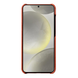 For Samsung Galaxy S24+ 5G melkco Litchi Texture Magnetic Half Coverage Genuine Leather Phone Case(Orange)