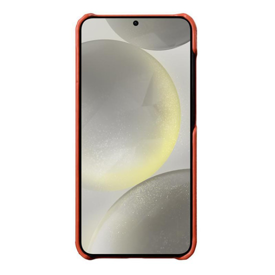 For Samsung Galaxy S24+ 5G melkco Litchi Texture Magnetic Half Coverage Genuine Leather Phone Case(Orange)