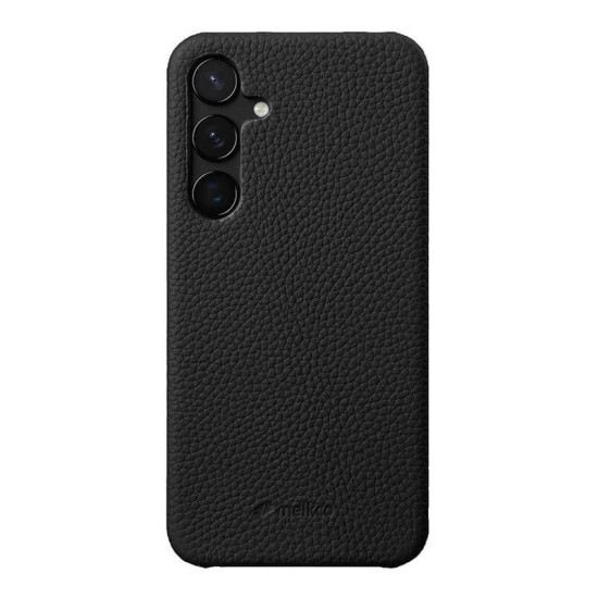 For Samsung Galaxy S24+ 5G melkco Litchi Texture Magnetic Half Coverage Genuine Leather Phone Case(Black)