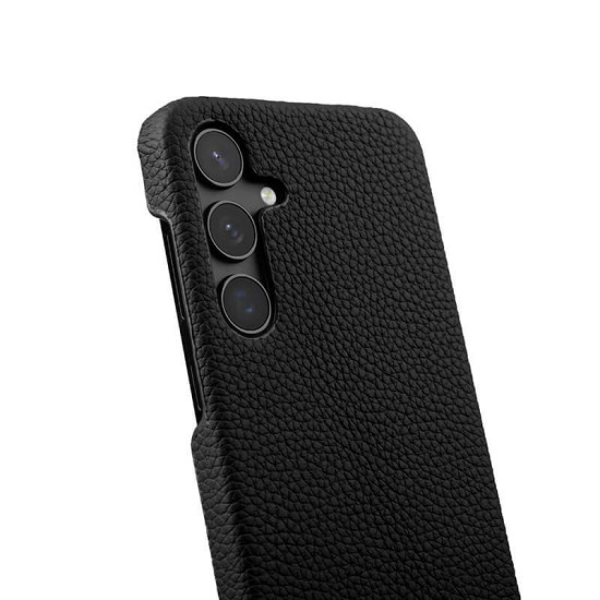 For Samsung Galaxy S24+ 5G melkco Litchi Texture Magnetic Half Coverage Genuine Leather Phone Case(Black)