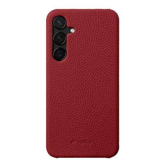 For Samsung Galaxy S24+ 5G melkco Litchi Texture Magnetic Half Coverage Genuine Leather Phone Case(Red)