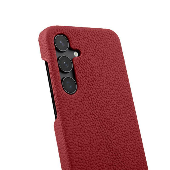 For Samsung Galaxy S24+ 5G melkco Litchi Texture Magnetic Half Coverage Genuine Leather Phone Case(Red)