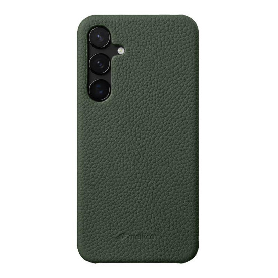 For Samsung Galaxy S24+ 5G melkco Litchi Texture Magnetic Half Coverage Genuine Leather Phone Case(Dark Green)