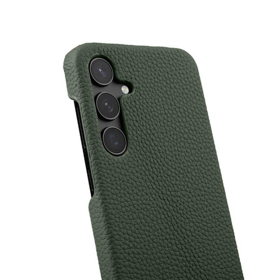 For Samsung Galaxy S24+ 5G melkco Litchi Texture Magnetic Half Coverage Genuine Leather Phone Case(Dark Green)