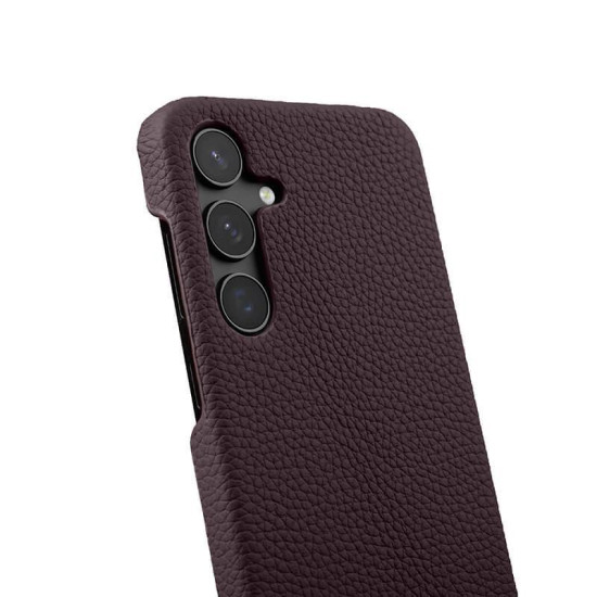 For Samsung Galaxy S24+ 5G melkco Litchi Texture Magnetic Half Coverage Genuine Leather Phone Case(Dark Purple)