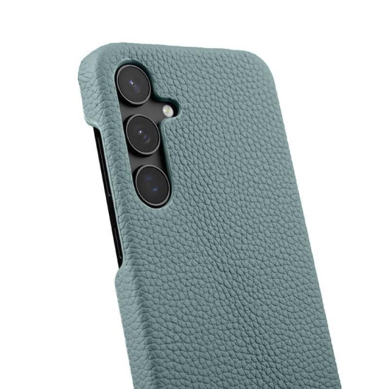 For Samsung Galaxy S24+ 5G melkco Litchi Texture Magnetic Half Coverage Genuine Leather Phone Case(Light Blue)