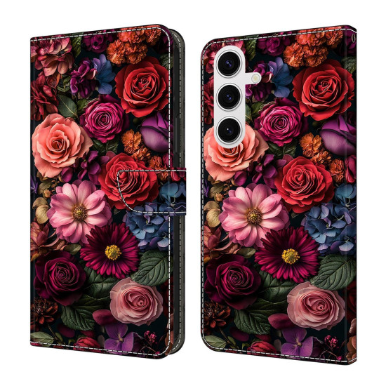 For Samsung Galaxy S24+ 5G Crystal-Like Painted Vegan Leather Phone Case(Flower Garden)