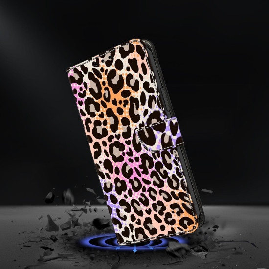 For Samsung Galaxy S24+ 5G Crystal-Like Painted Vegan Leather Phone Case(Spotted Leopard Print)
