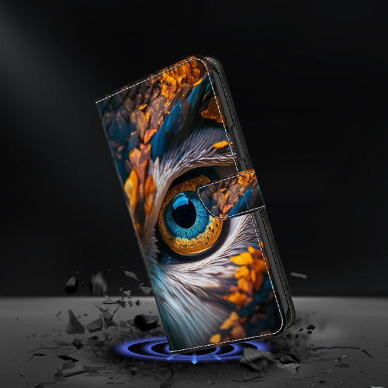 For Samsung Galaxy S24+ 5G Crystal-Like Painted Vegan Leather Phone Case(Blue Eyes)