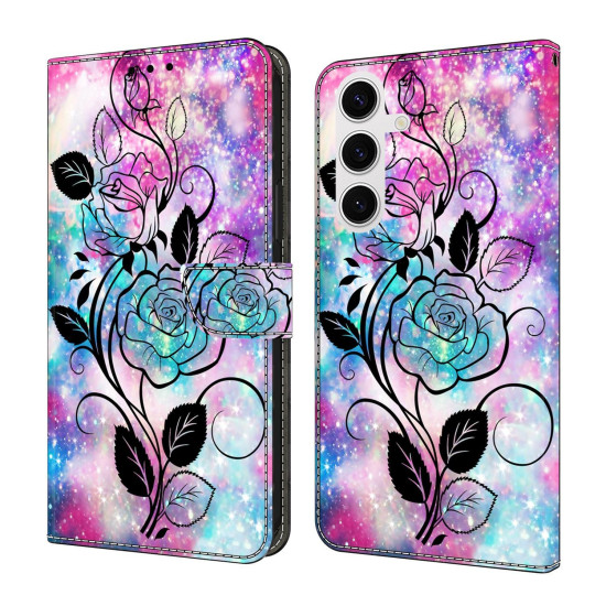 For Samsung Galaxy S24+ 5G Crystal-Like Painted Vegan Leather Phone Case(Pen Drawing Rose)