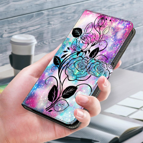 For Samsung Galaxy S24+ 5G Crystal-Like Painted Vegan Leather Phone Case(Pen Drawing Rose)