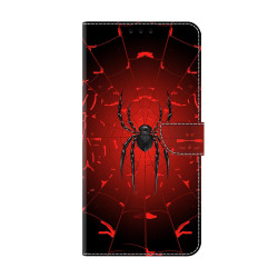 For Samsung Galaxy S24+ 5G Crystal-Like Painted Vegan Leather Phone Case(Black Spider)